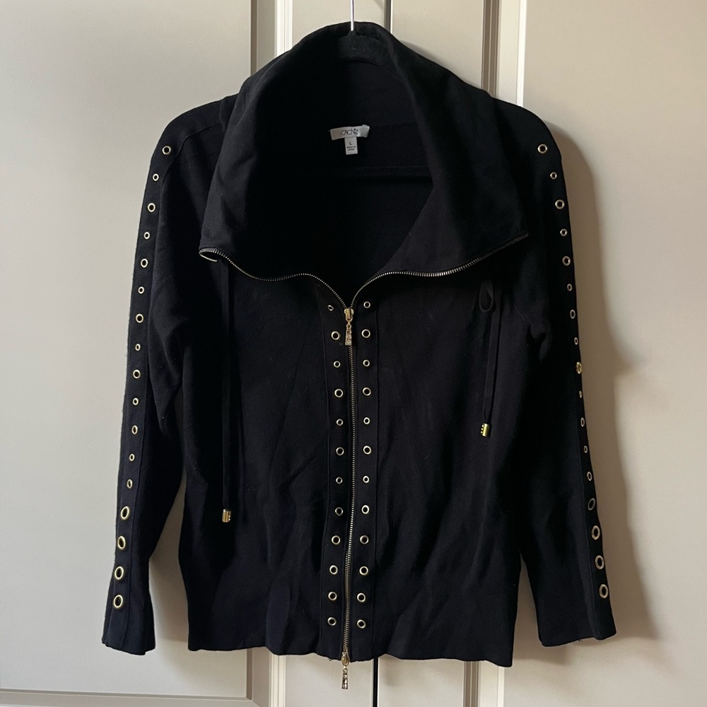Cache Black Sweater Cardigan with Gold Accents